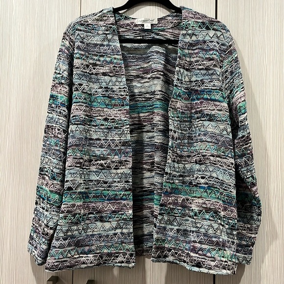 Coldwater Creek Open Knit Cardigan | Turquoise Multi Marled | Size Large - Picture 1 of 11